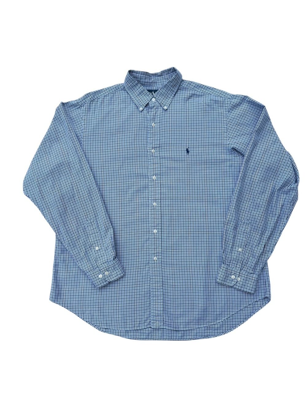 Ralph Lauren Long Sleeve Button Down Shirt Size 17.5 XL Classic Fit Blue Plaid